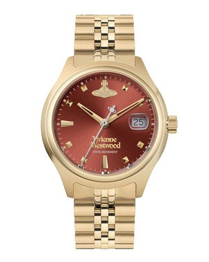 Vivienne Westwood Little Camberwell Red Dial Gold Strap Watch