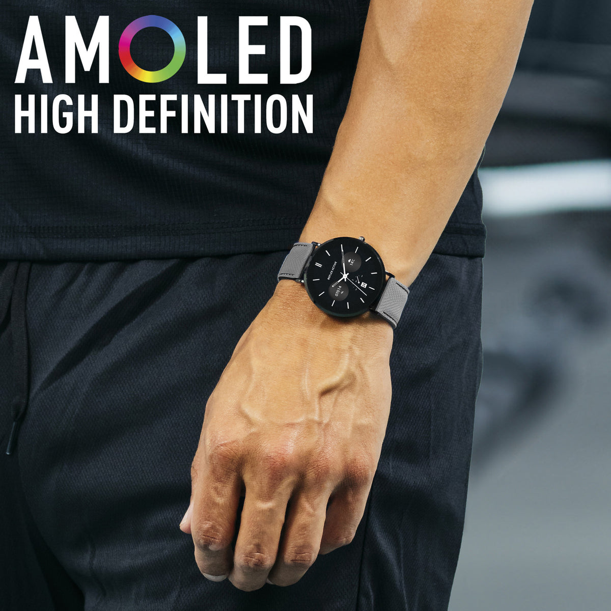 Reflex Active SERIES 42 AMOLED Ultra Slim Smart Watch Black Mesh + Grey Silicone Strap