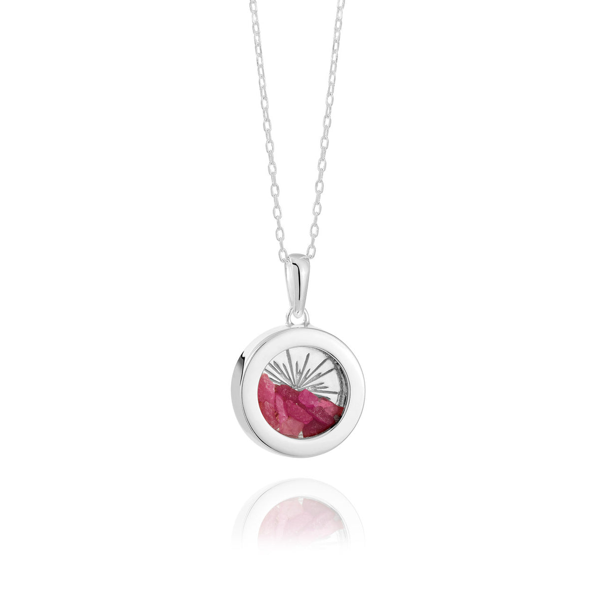 Rachel Jackson Small Deco Sun Amulet Birthstone Silver Necklace Ruby