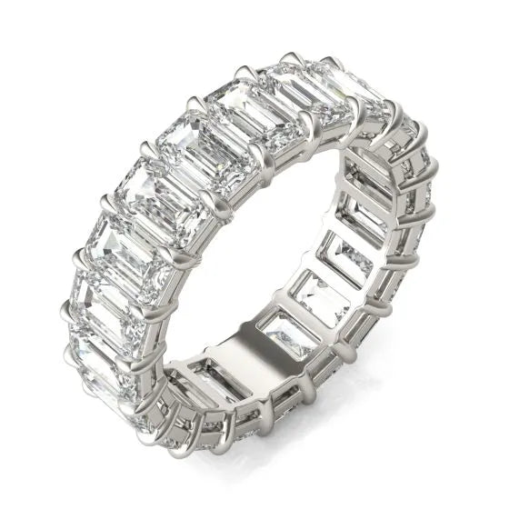14K White Gold (G-VS) Emerald Lab Grown Diamond Couture Classic Eternity Ring