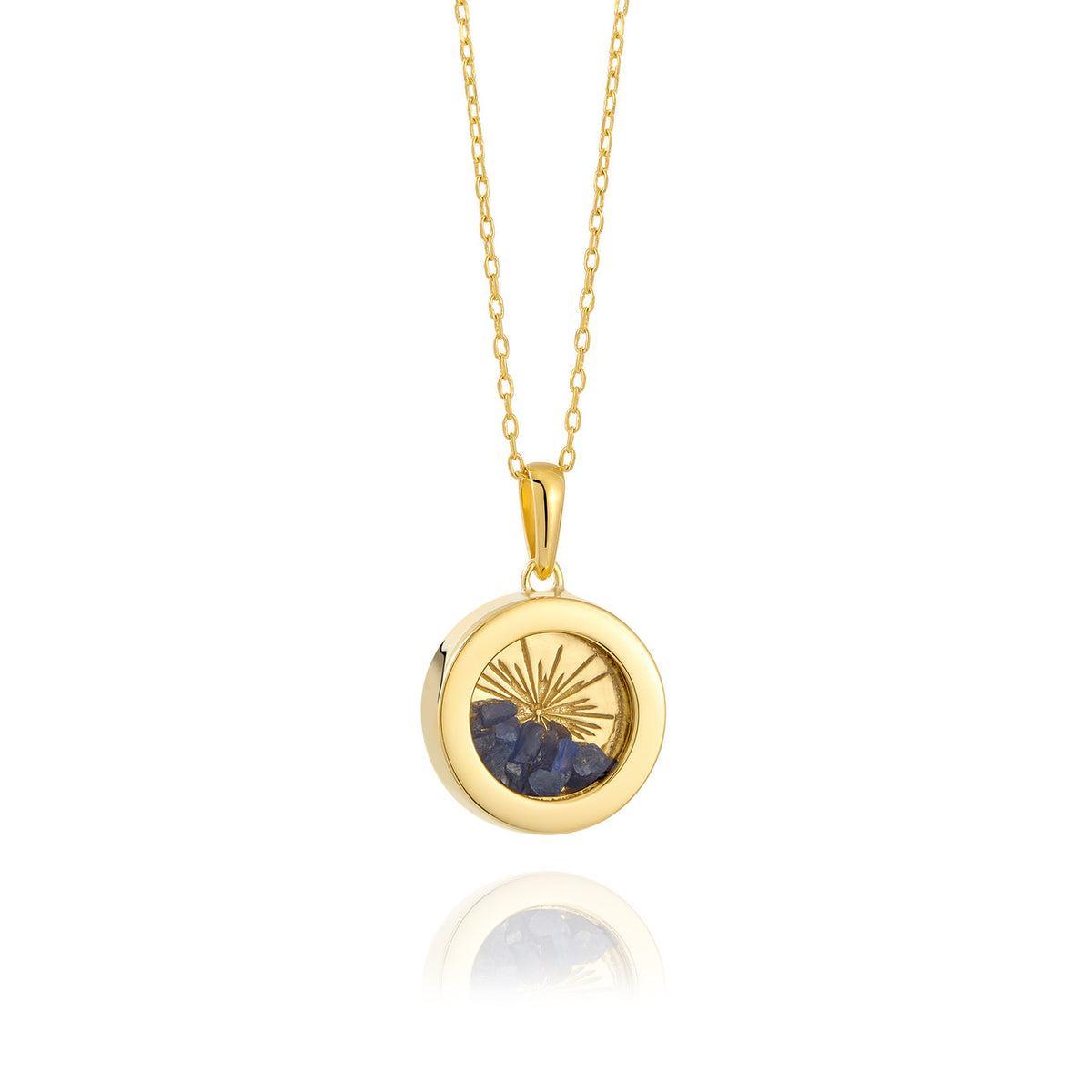 Rachel Jackson Small Deco Sun Amulet Birthstone Necklace Blue Sapphire