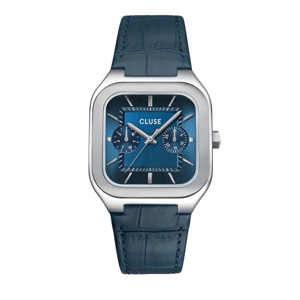 CLUSE Quadrus Multi, Leather, Blue, Silver Colour