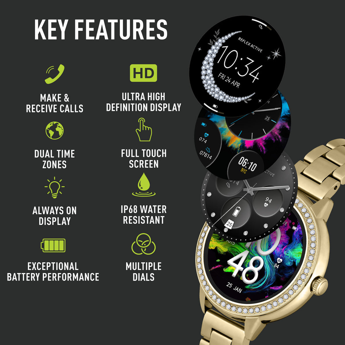 Reflex Active SERIES 41 AMOLED Smart Watch Gold Bracelet