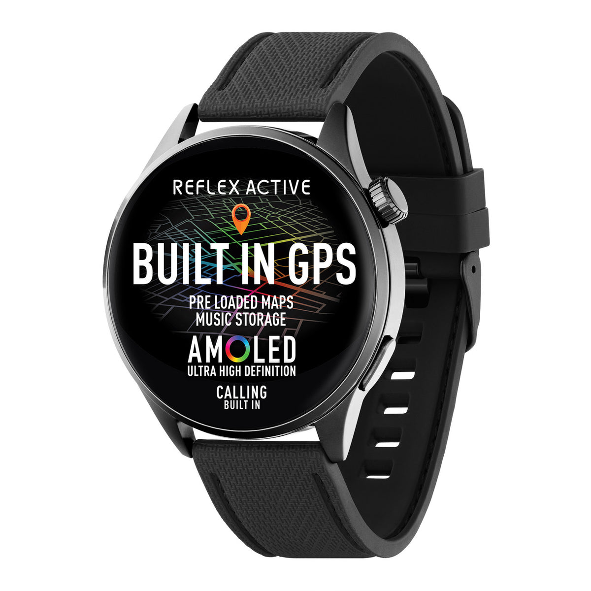 Reflex Active SERIES 45 AMOLED GPS Smart Watch Black Silicone Strap