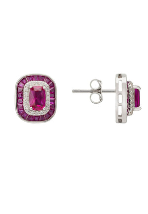 Great Gatsby Stud Earrings Ruby Silver