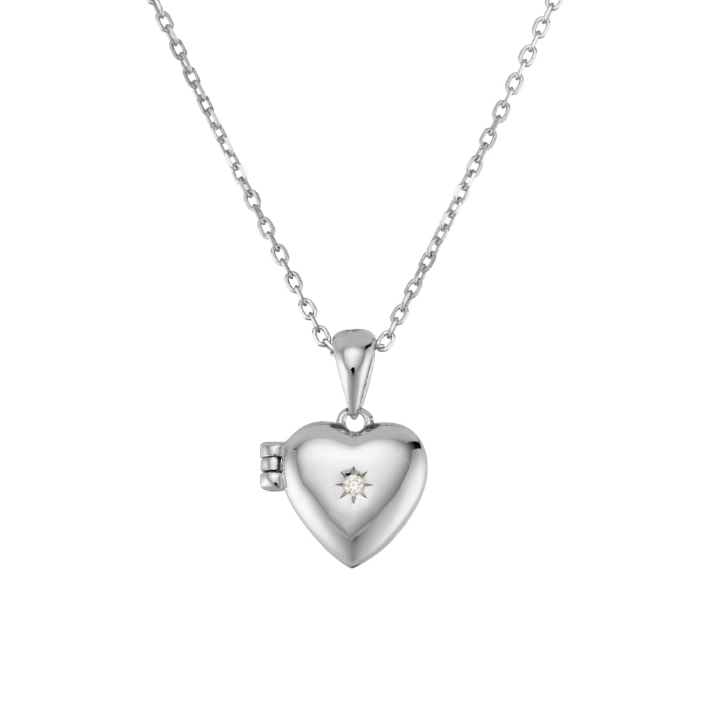 Sterling silver necklace with CZ heart locket pendant