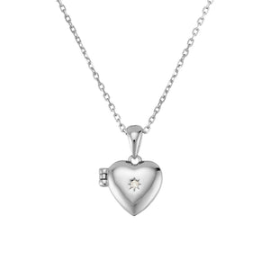 Sterling silver necklace with CZ heart locket pendant