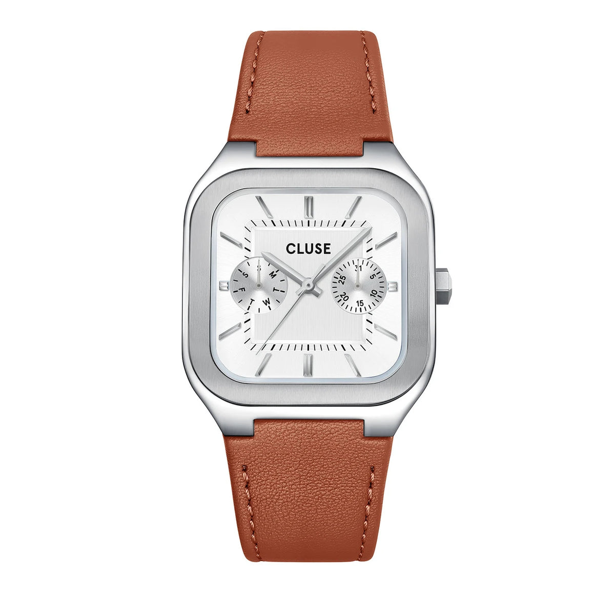 CLUSE Quadrus Multi, Leather, Light Brown, Silver Colour