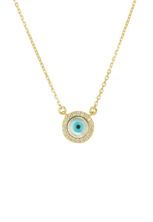 Evil Eye Mother of Pearl Necklace Cz Gold