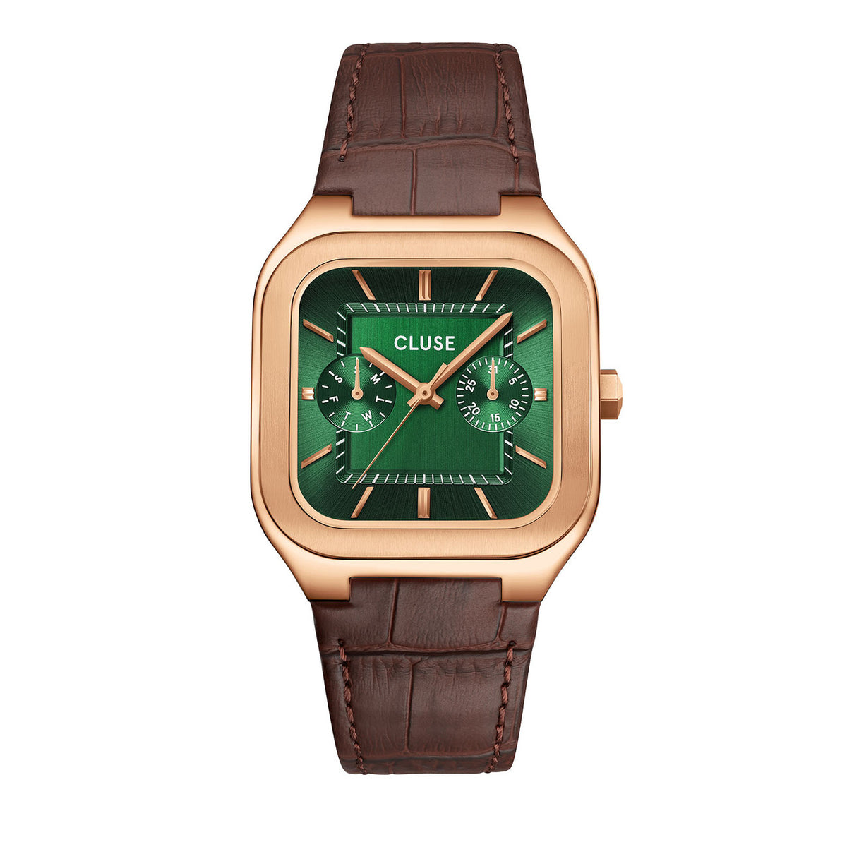 CLUSE Quadrus Multifunction Leather, Green, Rose Gold Colour CW26205