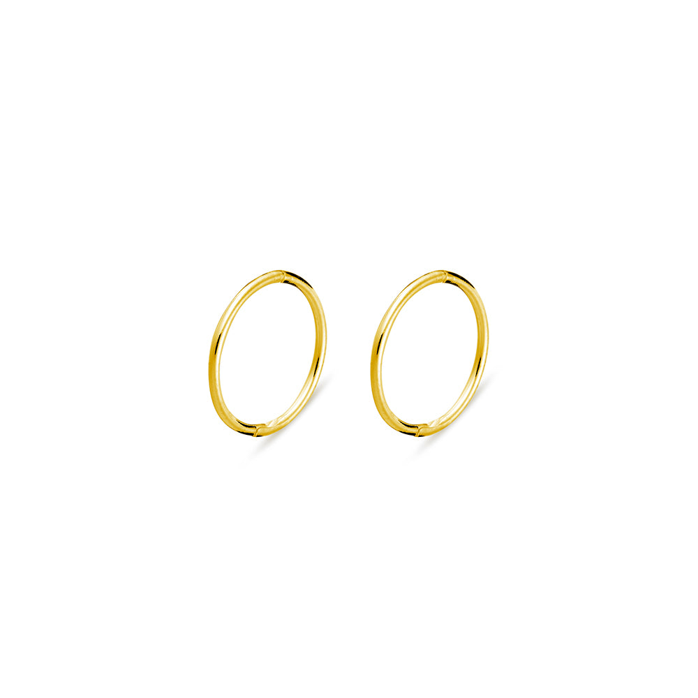 Solid 9ct Yellow Gold Hinged Plain Sleepers in hypoallergenic material, available in sizes 8MM, 10MM, 12MM.