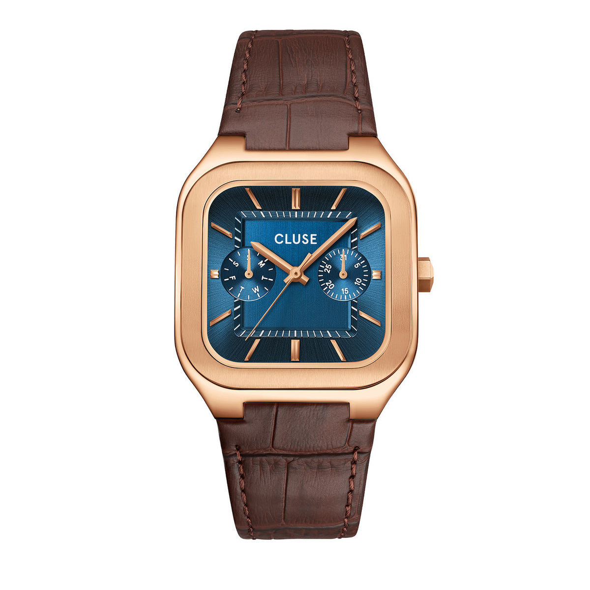 CLUSE Quadrus Multifunction Leather, Blue, Rose Gold Colour CW26204