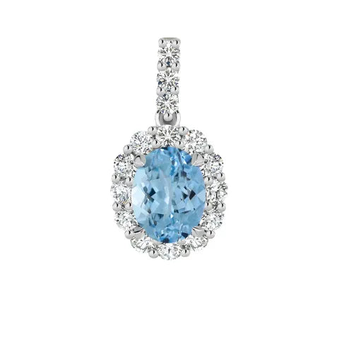 18KW 7x5 Aquamarine Diamond Pendant