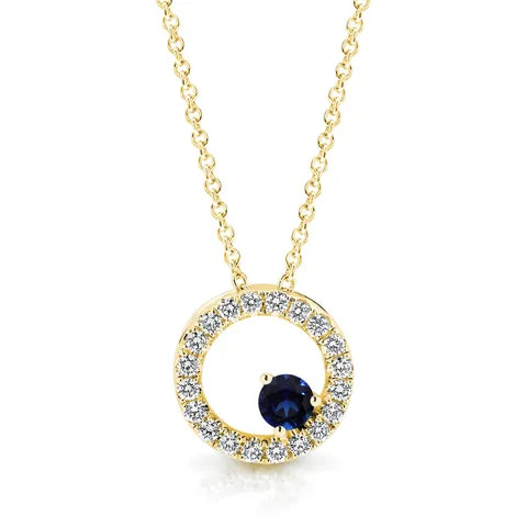 9K Yellow Gold Open Circle with Sapphire Slider Necklace