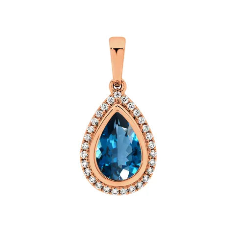 18K Rose Gold Pear Shape Blue Topaz Pendant