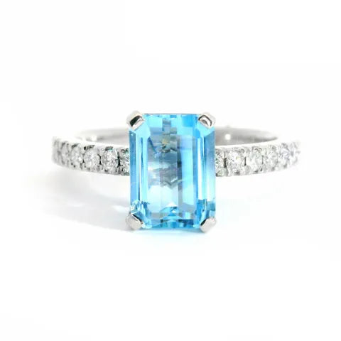 18KW Emerald Cut Aquamarine Diamond Ring