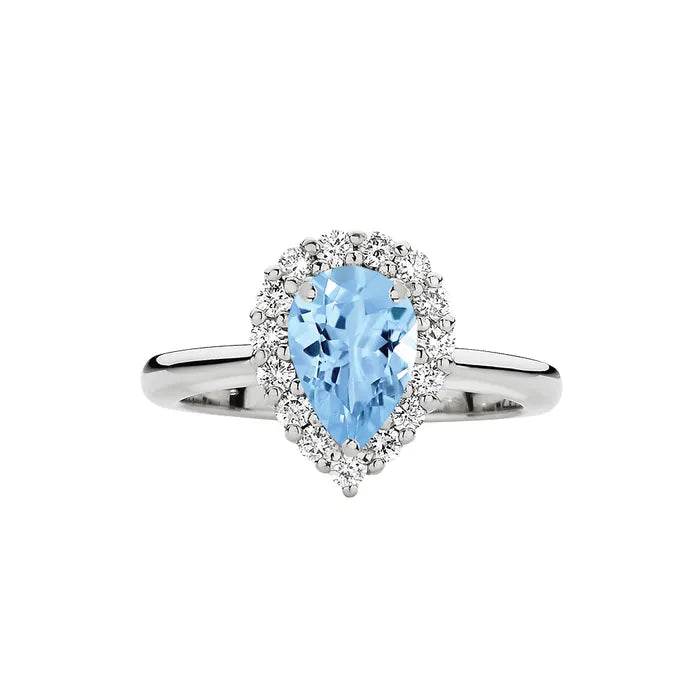 18K White Gold Aquamarine &amp; Diamond Ladies Ring