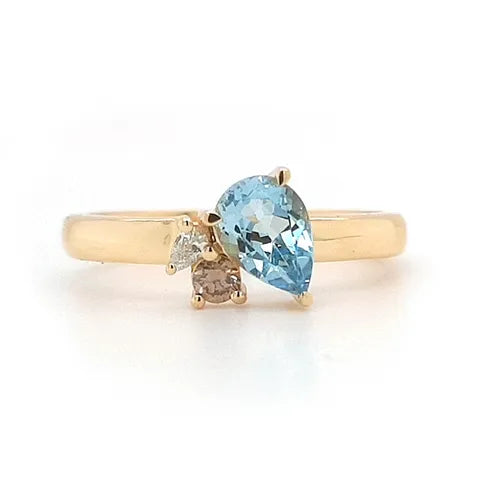 18KY Aquamarine &amp; Colourstone Gemstone Ring