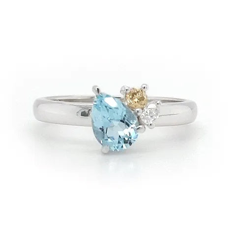 18KW Pear Shape Aquarmarine Colour Gemstone Ring