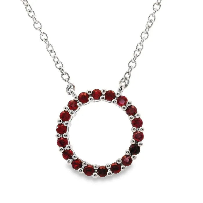 18K White Gold Circle Ruby Pendant w/chain