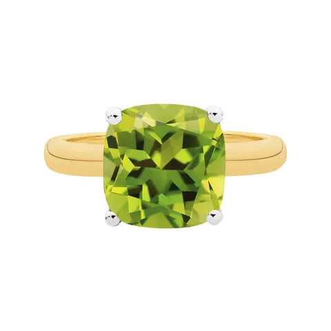 9K Yellow Gold Peridot 10mm Ladies Ring