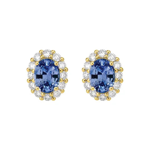 18K Yellow Gold Ceylon Sapphire 6x4 Earrings
