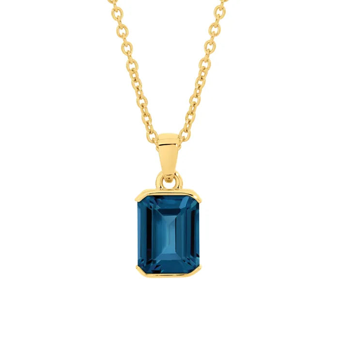 18K Yellow Gold Semi Bezel Set London Blue Topaz Pendant