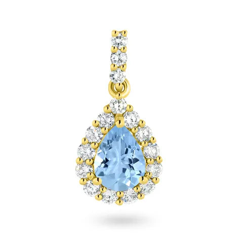 18KY 7x5 Aquamarine Diamond Pendant