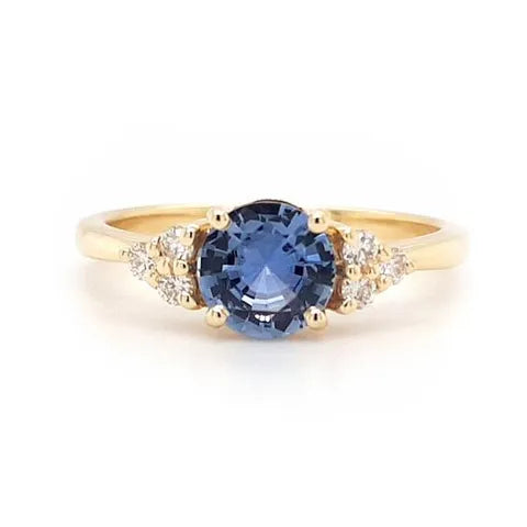 9K Yellow Gold Round Ceylon Sapphire &amp; Diamond Ring