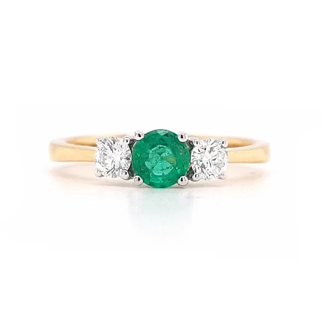 18K Yellow Gold Trilogy Emerald &amp; Diamond Ring