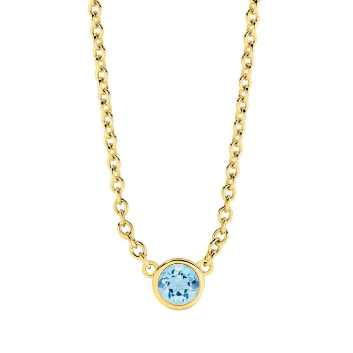 9KY Aquamarine Bezel Set Necklace
