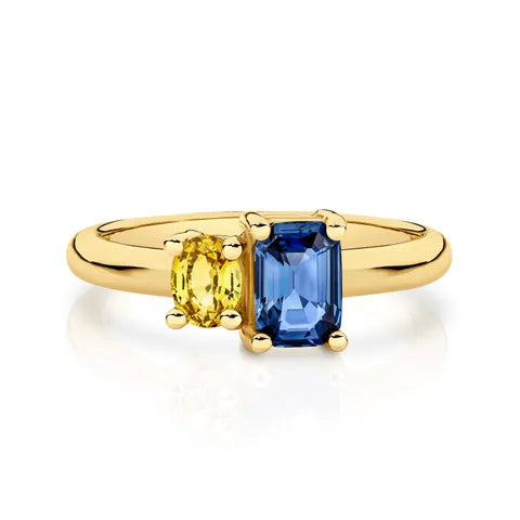 18K Yellow Gold Toi Et Moi Blue &amp; Yellow Sapphire Ring