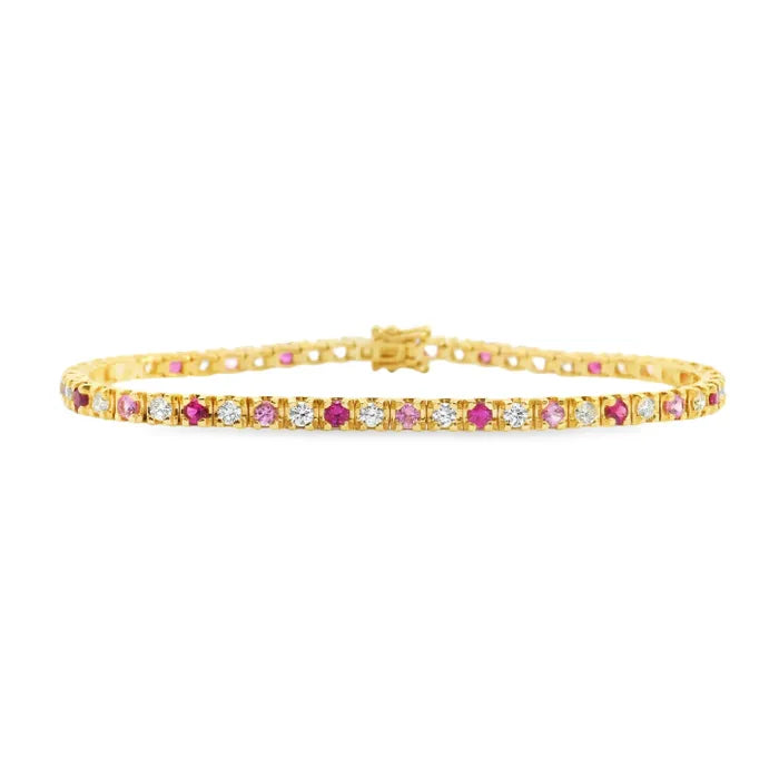 18K Yellow Gold Ruby &amp; Sapphire Tennis Bracelet