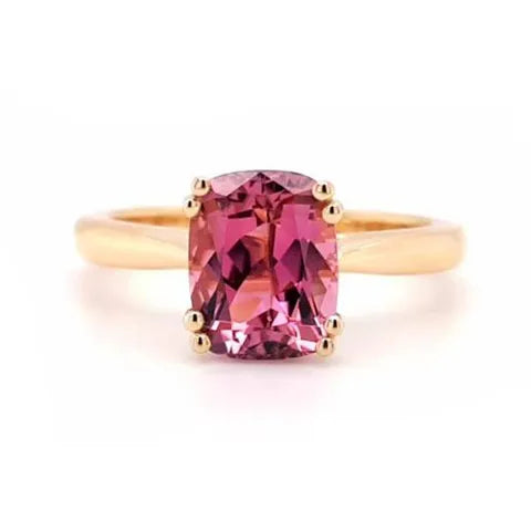 18K Yellow Gold Pink Cushion Cut Tourmaline Ring