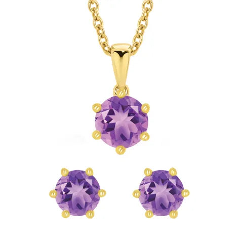 9KY 6 Claw Amethyst Pendant &amp; Earrings Set