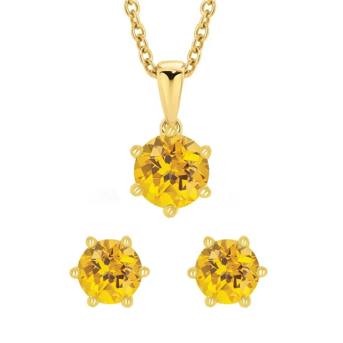 9K Yellow Gold Citrine Pendant &amp; Earrings Set