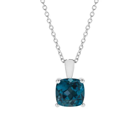 9K White Gold Swiss Blue Topaz Pendant