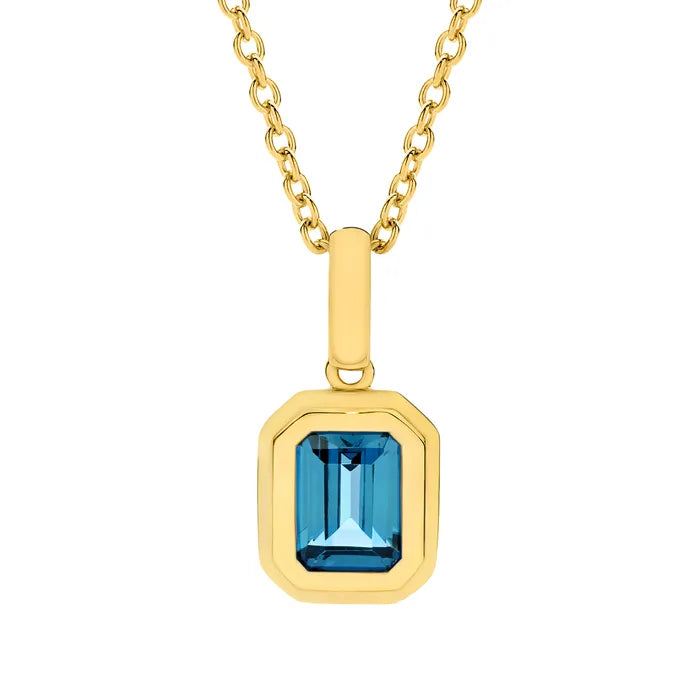 9K Yellow Gold Bezel Set Blue Topaz Pendant