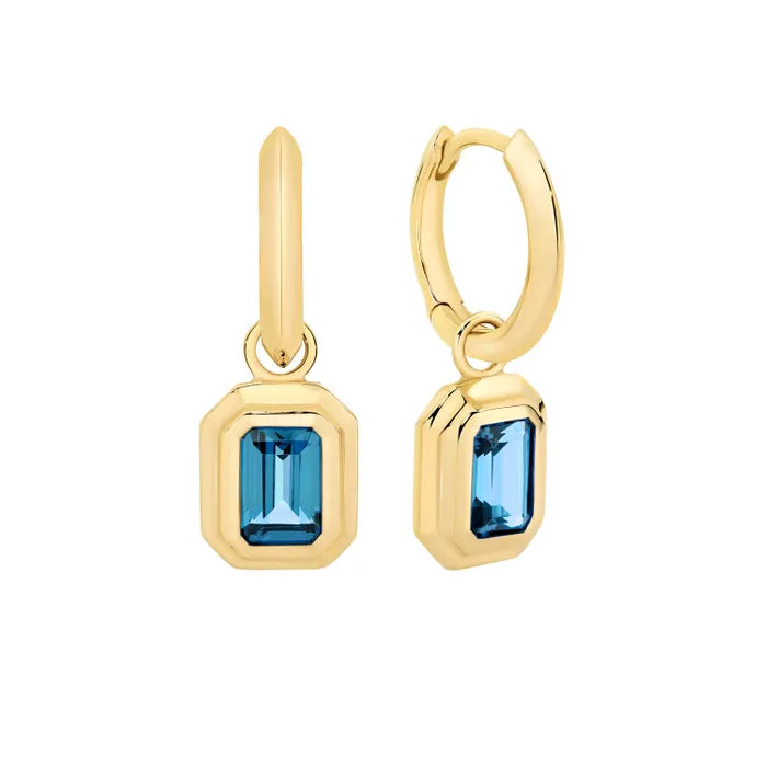 9K Yellow Gold London Blue Topaz Dangle Earrings