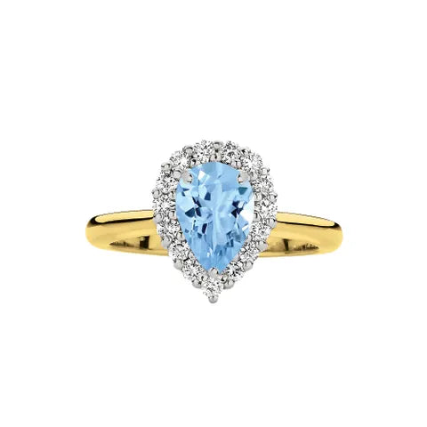 18KYW Pear Shape Aquamarine Diamond Ring