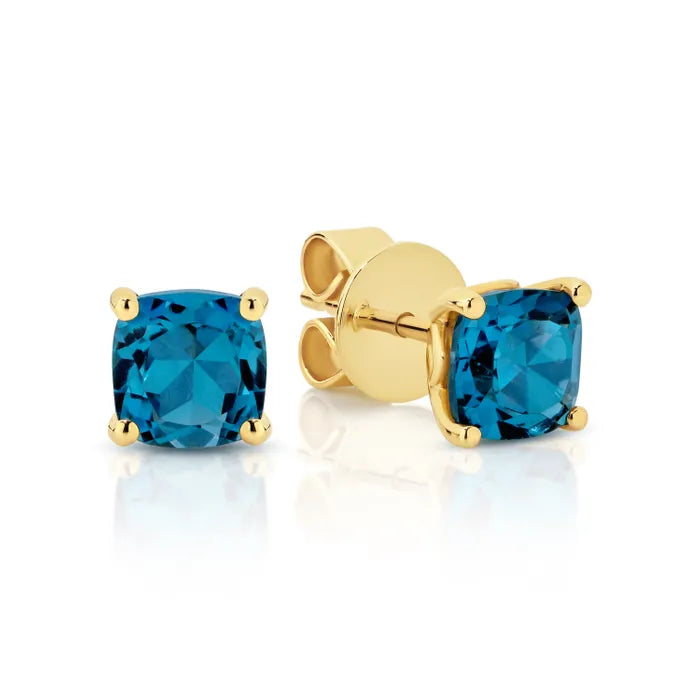 9K Yellow Gold London Blue Topaz Stud Earrings