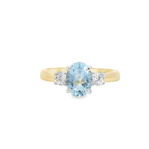 18KWY Trilogy Oval Aquamarine Diamond Ring