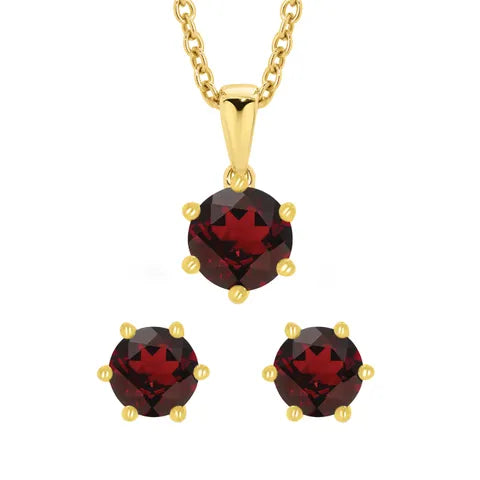 9KY 6 Claw Garnet Pendant &amp; Earrings Set