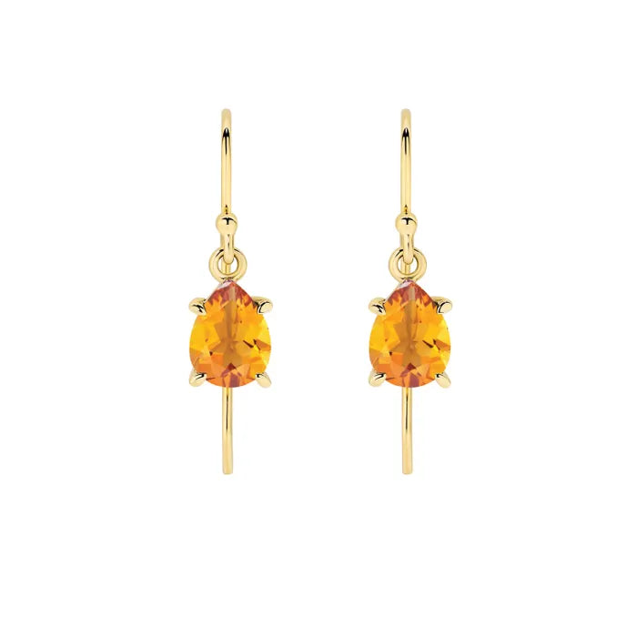 9K Yellow Gold Pear Citrine Hook Earrings