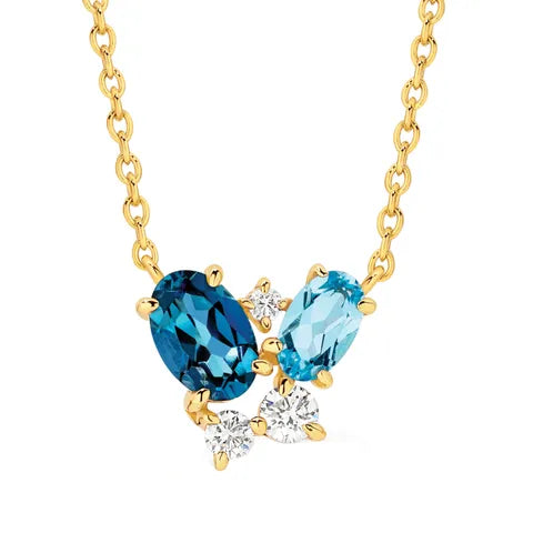 9K Yellow Gold Cluster Topaz Pendant Necklace