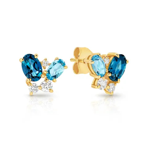 9K Yellow Gold Cluster Topaz Earrings