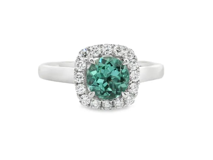 18K White Gold Mint Green Tourmaline Ladies Ring
