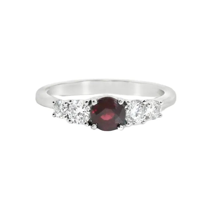 9K White Gold Ruby Centre and Diamond Accent Ring