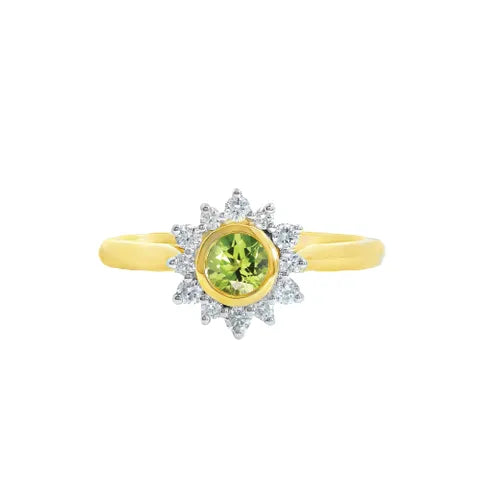 9K Yellow Gold Peridot Floral Ladies Ring