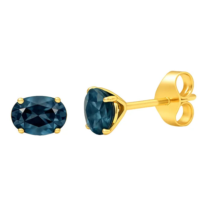 9K Yellow Gold London Blue Topaz Oval Stud Earrings